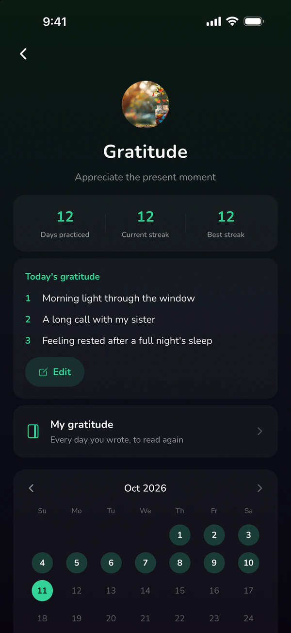 Gratitude with a 12 day streak