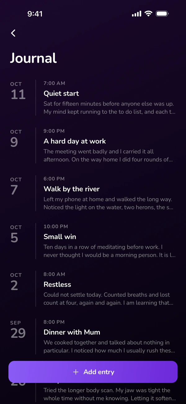 A private journal with entries over the last weeks