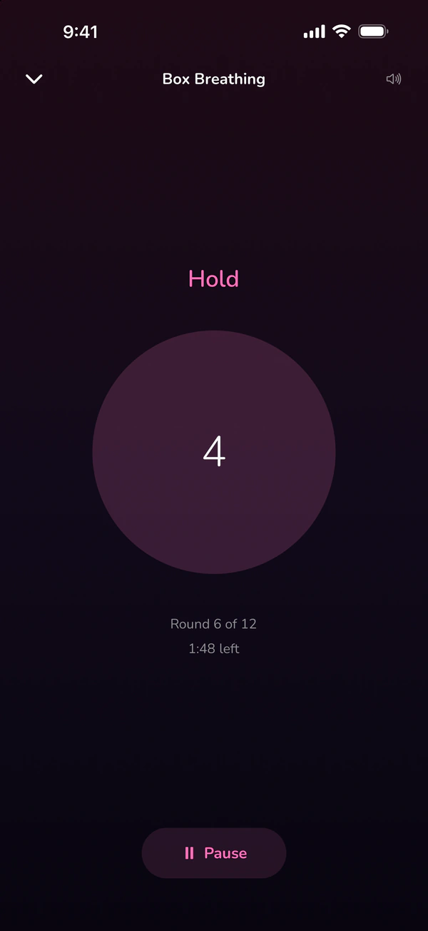 Box breathing in progress, round 6 of 12